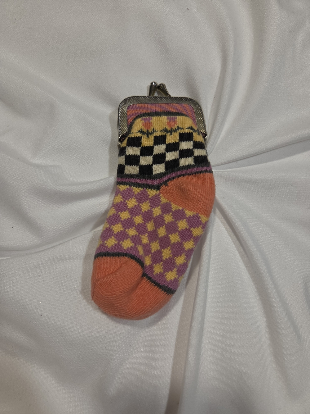 Vintage MacKenzie-Childs Knit Sock Kiss-Lock Coin Purse